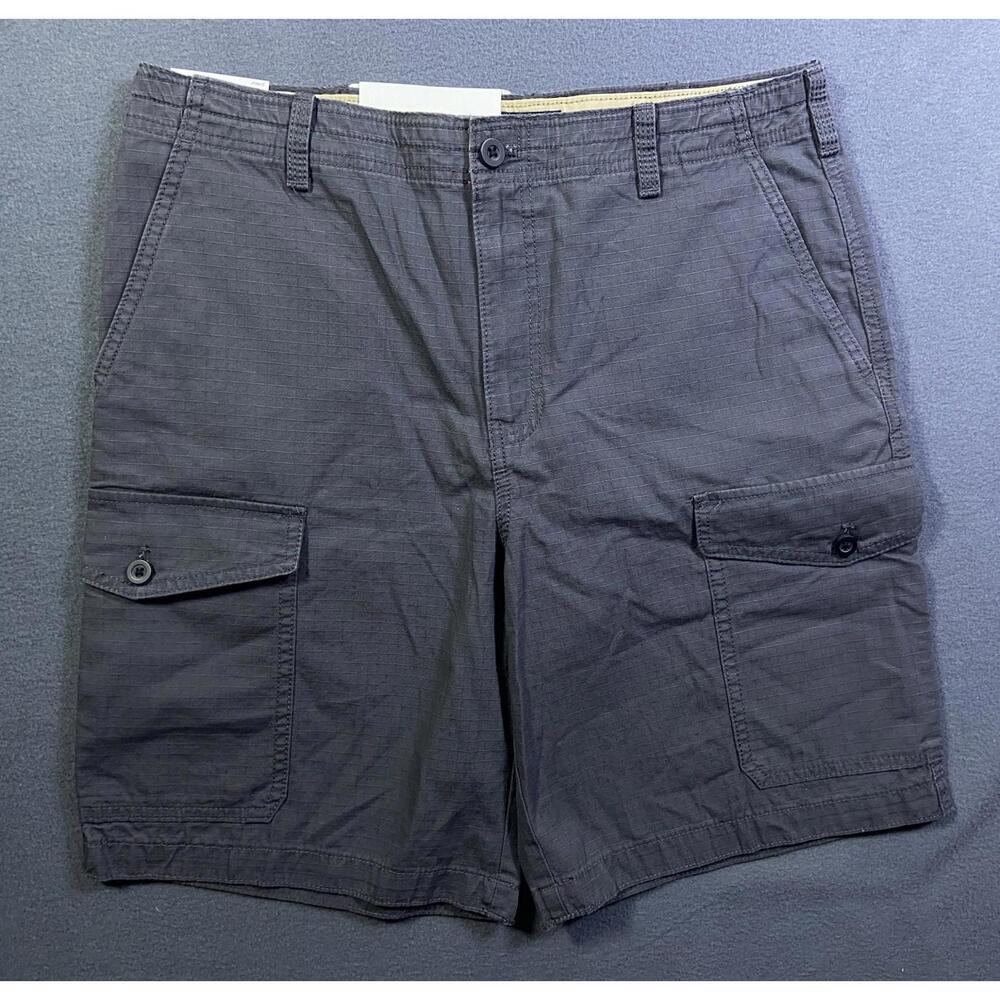Izod Saltwater Men's Ripstop Cargo Shorts Asphalt Khaki Sz 32 Retail $48 9.5”